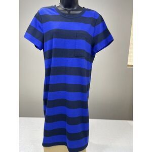 Banana‎ Republic Black Blue Striped Pocket Shirt Sheath Dress size M.